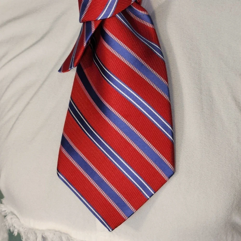 OS Neck Tie Red White Blue Striped Silk Excellent